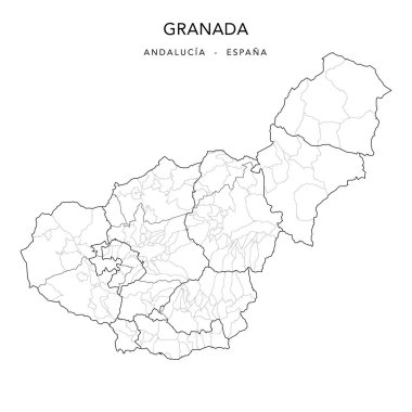 Geopolitical Vector Map of the Province of Granada (Andalusia) with Jurisdictions (Partidos Judiciales), Comarques (Comarcas) and Municipalities (Municipios) as of 2022 - Spain