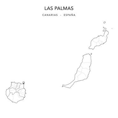 Geopolitical Vector Map of the Province of Las Palmas (Canary Islands) with Jurisdictions (Partidos Judiciales), Islands (Islas) and Municipalities (Municipios) as of 2022 - Spain
