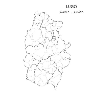 Administrative Map of the Province of Lugo (Galicia) with Cormarques (Comarcas), Jurisdictions (Partidos Judiciales) and Municipalities (Municipios) as of 2022 - Spain - Vector Map clipart