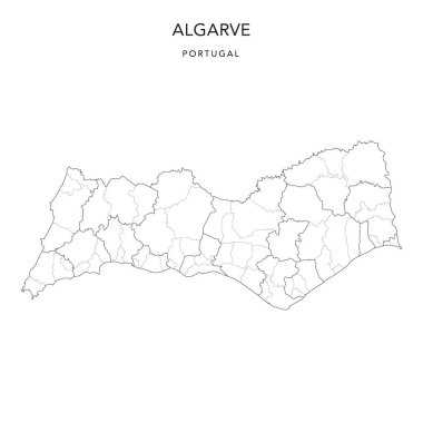 2022 - Portekiz - Vektör Haritası (Portekizce: Algarve Region with Belediyeleri (Concelhos) ve Sivil Cemaatlerin Yönetim Haritası