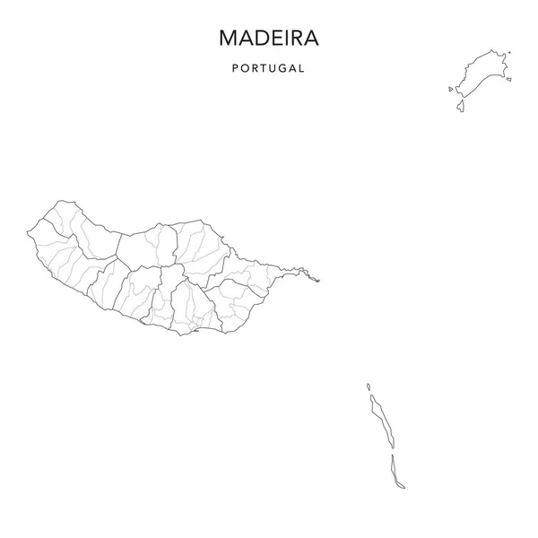 Administrativní Mapa Autonomního Regionu Madeira Obcemi Concelhos Obcemi Freguesias Roku — Stockový vektor
