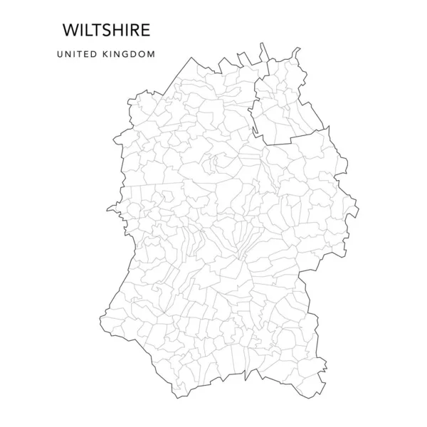 截止2022年的威尔特郡行政地图 Administrative Map Wiltshire Unitary Authority Civil Parishes 英格兰 矢量地图 — 图库矢量图片