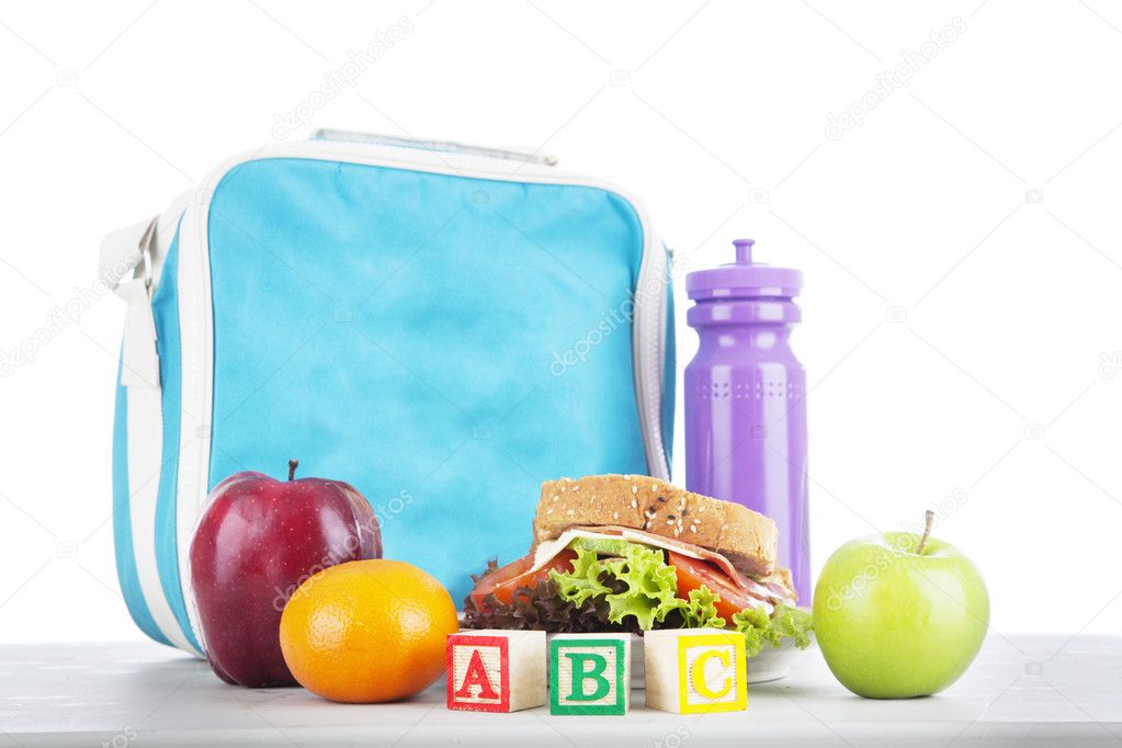 School lunch with alphabet blocks