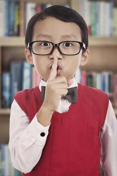 Student gesturing silence — Stock Photo, Image