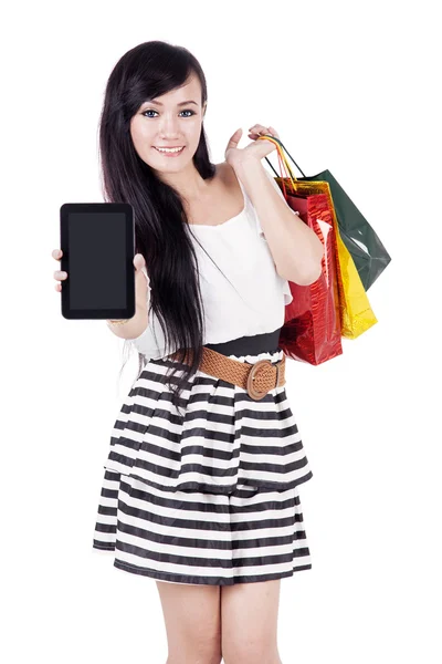Beautiful woman with tablet — Stock Photo, Image