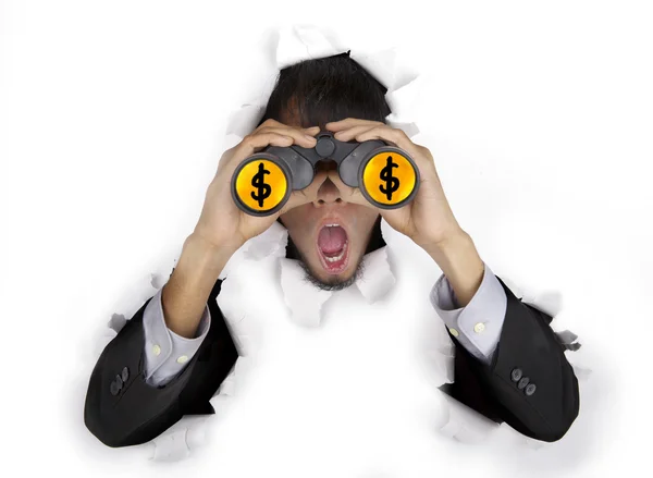 Shocked businessman with binoculars — Stock Photo, Image