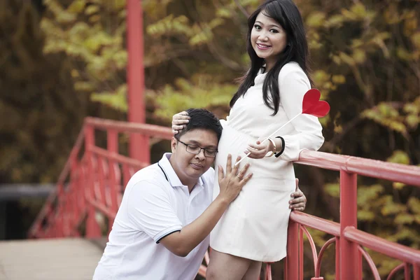 Feliz esperando grávida asiático casal — Fotografia de Stock