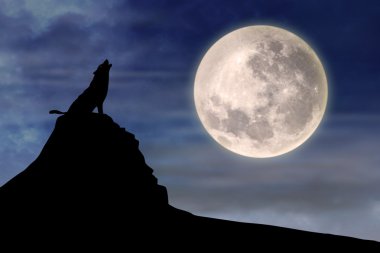 Wolf howling at full moon 1 clipart