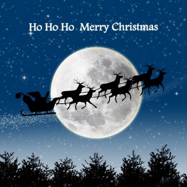 Santa ride siluet gece sahnede tam mavi ay
