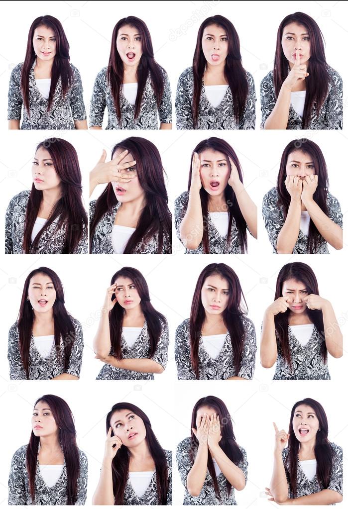 Asian woman useful faces isolated over white