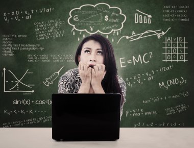 sınav bakan gergin olan laptop kız