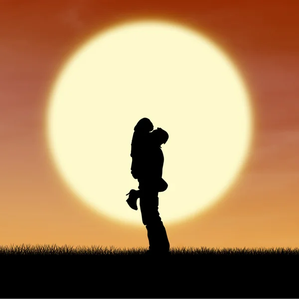 Close up silhouette of couple by orange sunset — Stock Photo, Image