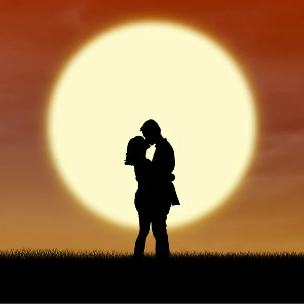Romantisches Paar Silhouette Kuss bei Sonnenuntergang — Stockfoto
