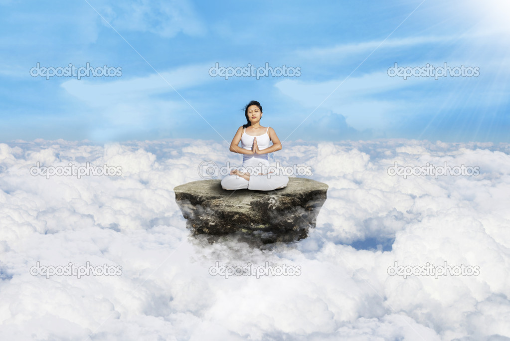 Above clouds yoga in white