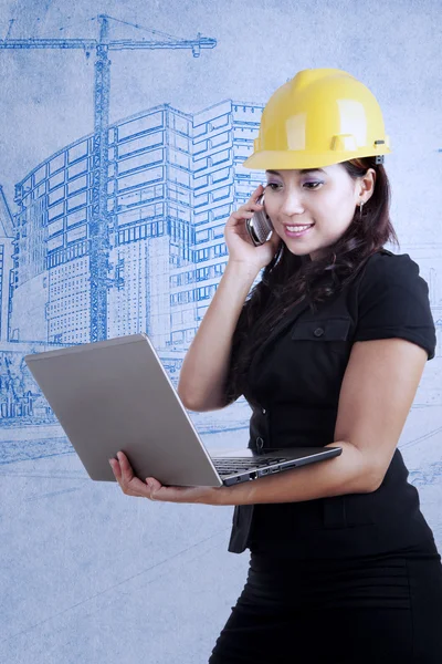 Beautiful architect work with laptop — Stock Photo, Image