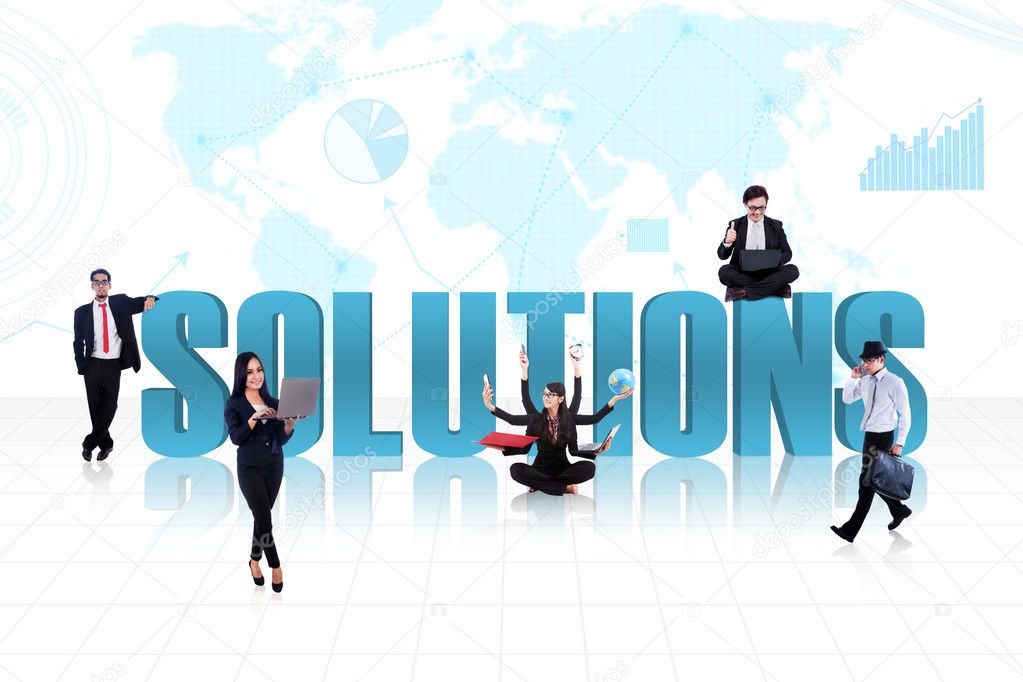 Business global solutions in blue