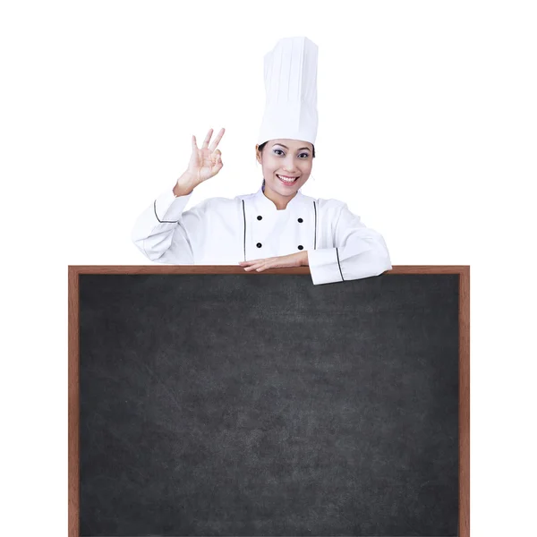 Asiatico chef con copyspace su bianco — Foto Stock