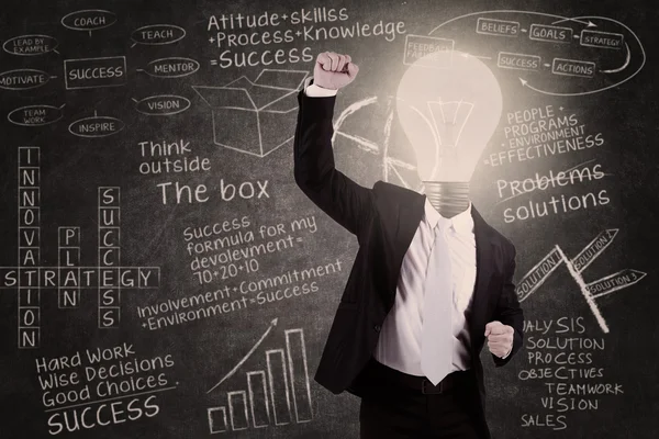 Lightbulb head man and successful strategy — Stock Photo, Image