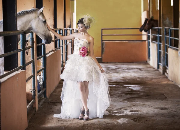 Beautiful bride at horse ranch