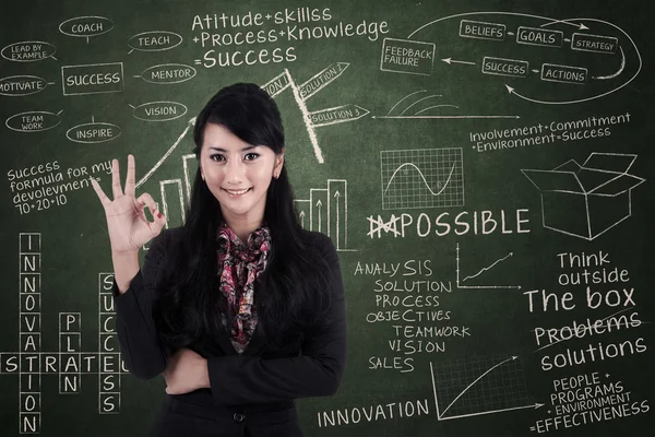 Businesswoman approval gesture in class — Stock Photo, Image