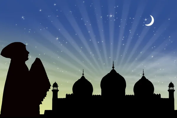 Kártyatervező a silhouette muslimah imádkozik — Stock Fotó