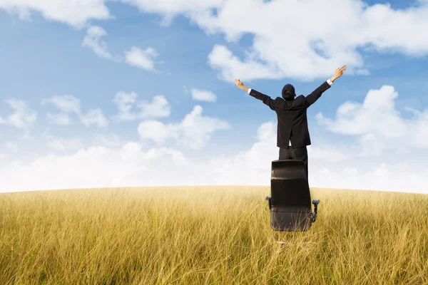 Uomo d'affari gesto di successo sul campo — Foto Stock