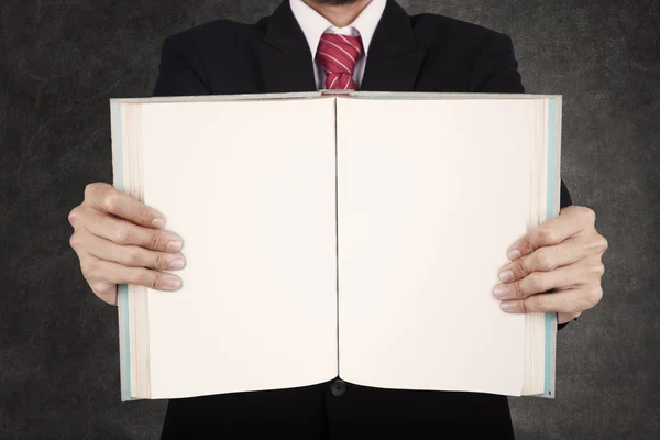 Close-up businessman hold blank book — Stock Photo, Image