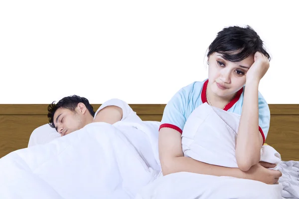 Asiática pareja insomnio aislado en blanco — Foto de Stock