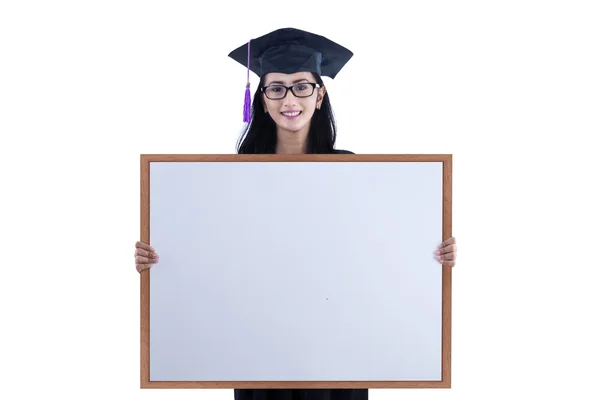 Isolated bachelor holding blank board — Stock Photo, Image