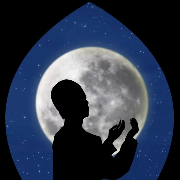 Σχέδιο καρτών της μουσουλμάνοι προσεύχονται, με μπλε φεγγάρι — Φωτογραφία Αρχείου
