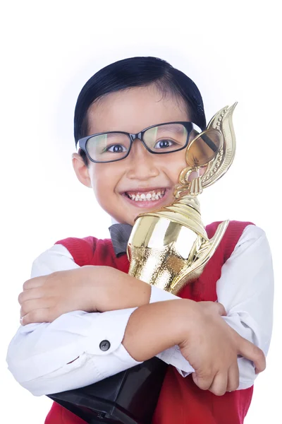 Azjatycki chłopiec trzyma tropy - na białym tle — Zdjęcie stockowe