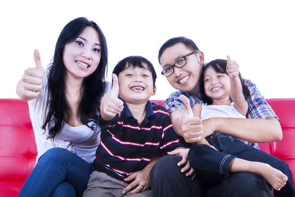 Happy family give thumbs up - isolated — Stock Photo, Image