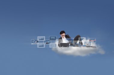 Businessman on cloud using internet clipart