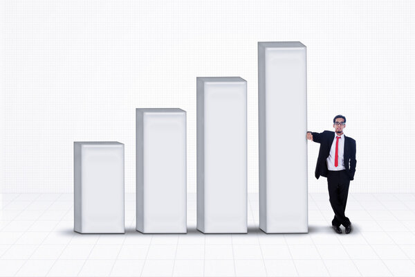 Business manager and bar chart on white