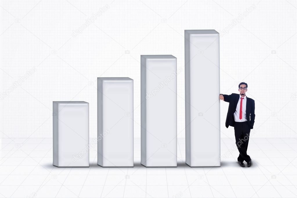 Business manager and bar chart on white