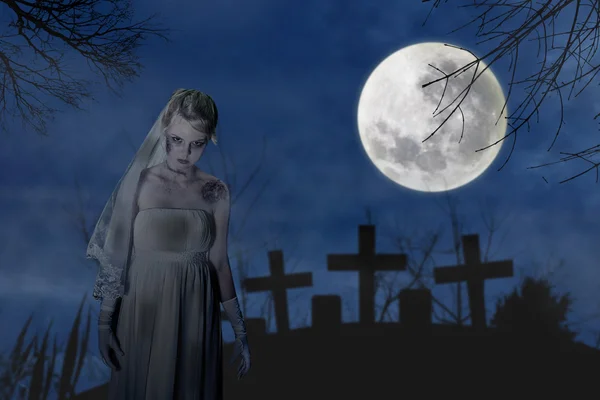 Griezelig zombie bruid — Stockfoto