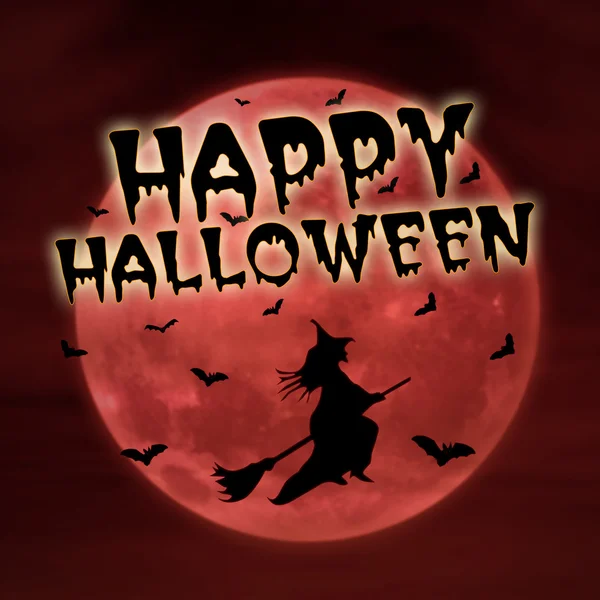 Happy halloween på röda månen med häxa — Stockfoto