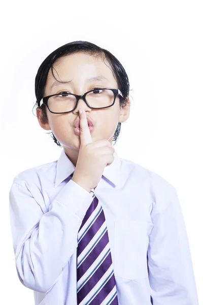 Var tyst. liten affärsman gest på vit — Stockfoto