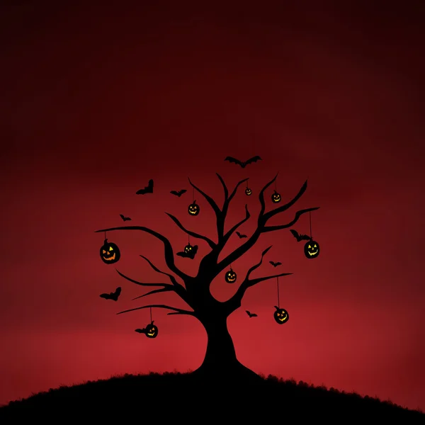 Background of red pumpkin halloween tree — Stock Photo, Image