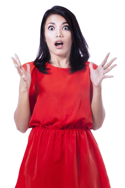 Isolated beautiful young woman shocked — Stock Photo, Image