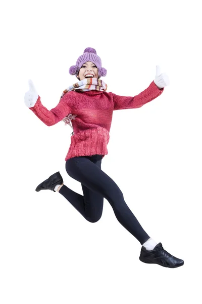 Kadınlar atlama kış - izole — Stok fotoğraf