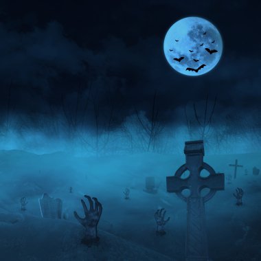 zombiler ve mezar taşları ile mezarlığı