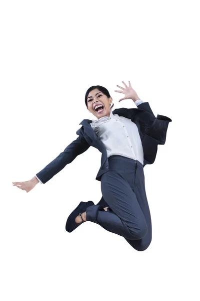 Businesswoman jumping of winning — Stock Photo, Image