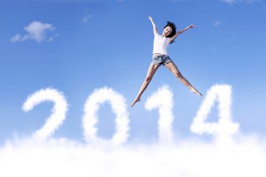 heyecanlı kadın ile yeni yıl 2014 atlar