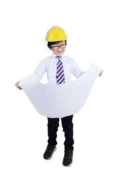 A boy with blueprints - isolated — Stock Photo, Image