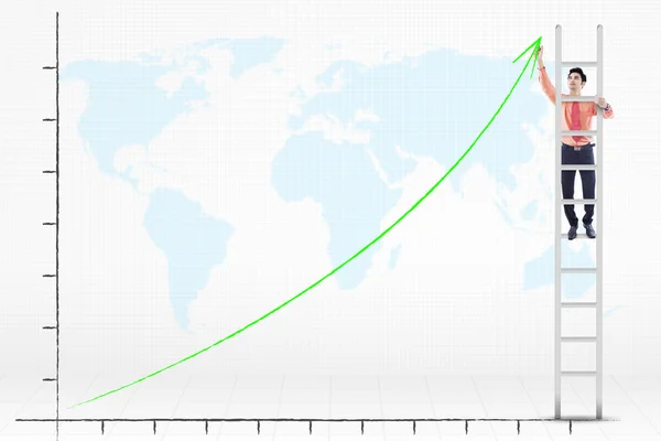 Affärsman stående på stege Rita ett diagram — Stockfoto