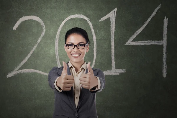 Businesswoman give two thumbs up — Stock Photo, Image