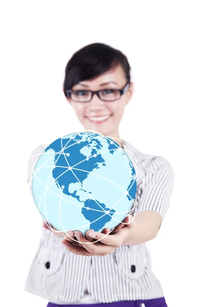 Businesswoman holding the earth Royalty Free Stock Photos