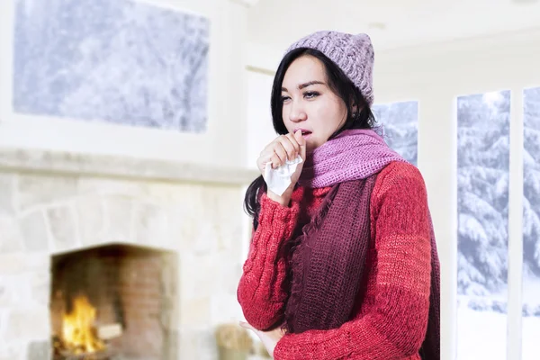 Beautiful woman coughing — Stock Photo, Image