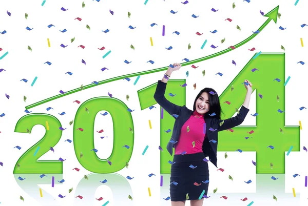 Glad affärskvinna fira ett nytt år — Stockfoto